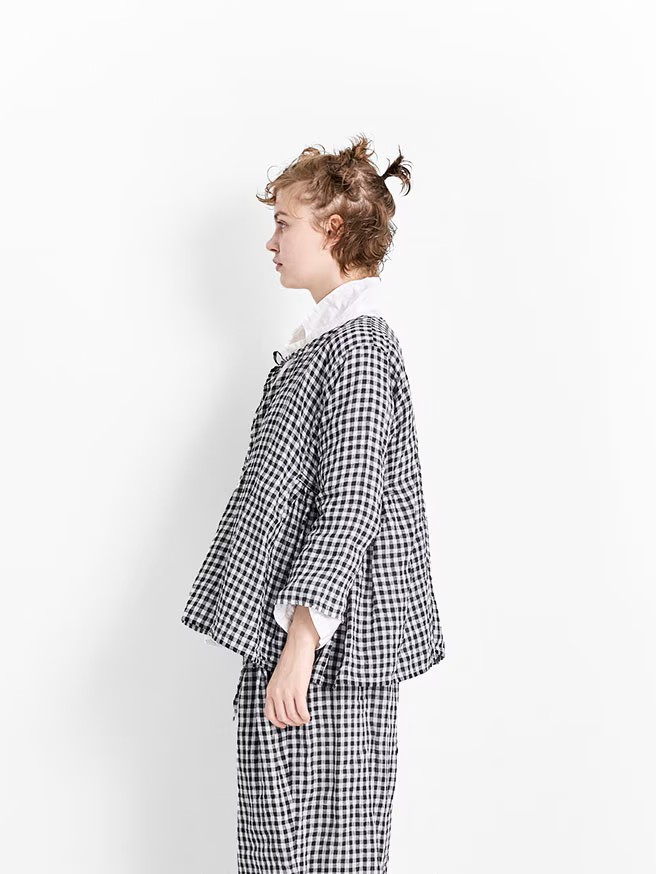 Veritecoeur Gingham Check Wrap Blouse